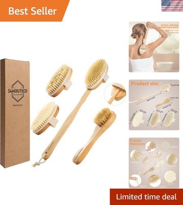 SAMEBUTECO 5 Packs Dry Brushing Set Natural Body Brush Wood Long Handle with ...