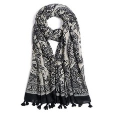 Scarf for Women Lightweight Fashion Floral Printed Scarves Boho Black Flower
