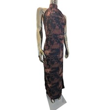 NWT Pretty Little Thing Brown Tie Dye HalterNeck Chiffon Maxi Dress Size 6