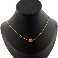 Halskette 1 Perle Sonnenstein 8 Mm. Kette Stahl Golden Made In Frankreich