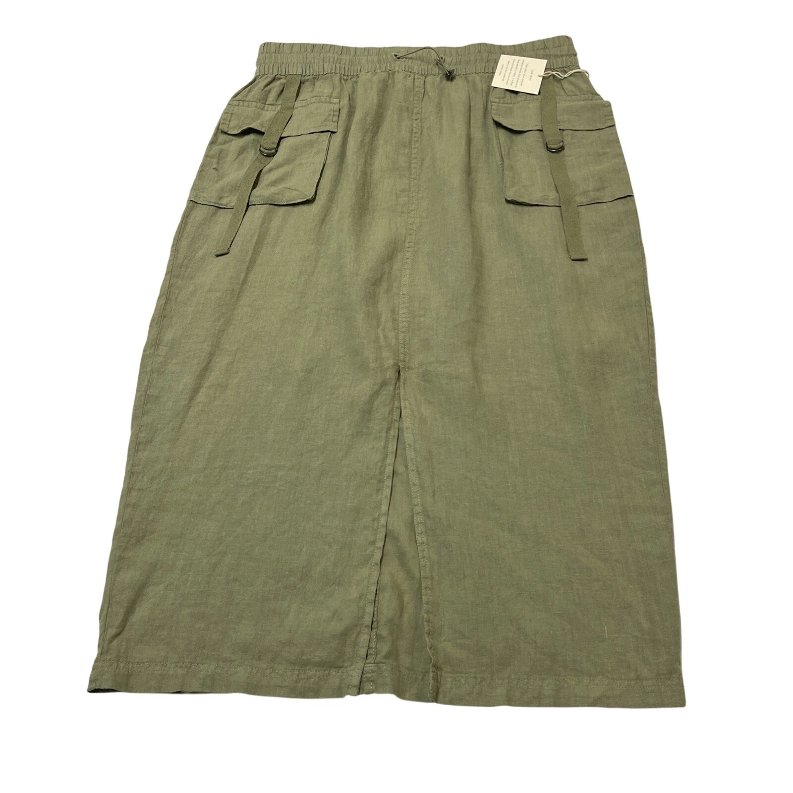 Nicole Miller Skirt Green 100% Linen Pull On Cargo Size XL Lagenlook Coastal