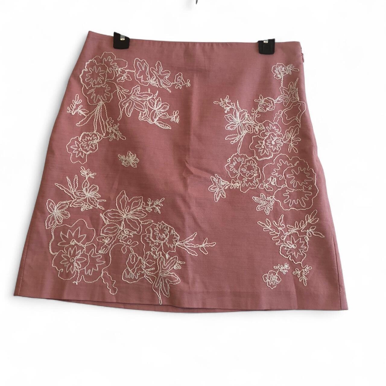 Loft Floral Embroidered Skirt Lined Zip Cotton Blend Women's Size 6 Pink