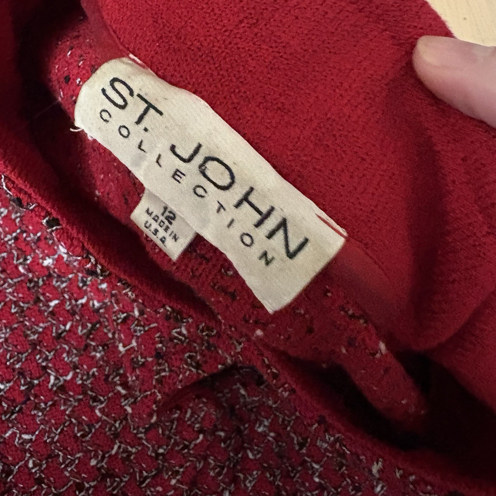 ST. JOHN Red Tweed Button Down Jacket Size 12 - image 6