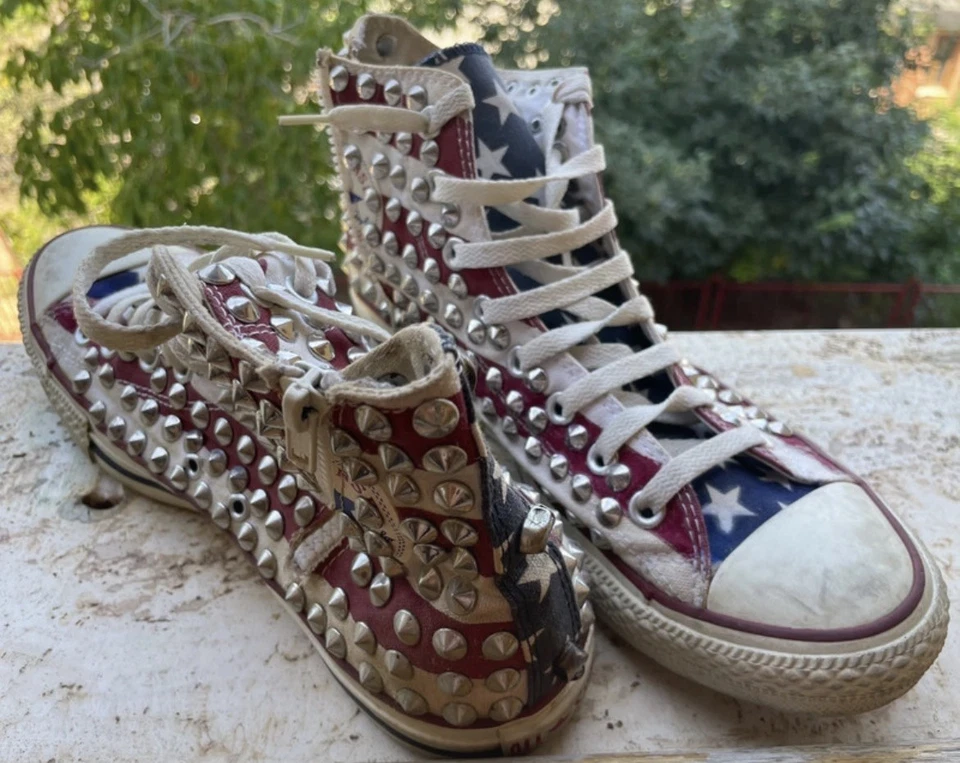Converse All Star alte borchiate teschi Zip bandiera Flag USA TG. 42,5 Euro UK 9 - Photo 2/4