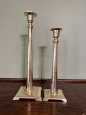 Vintage Pair Bombay Co. Solid Brass Handcrafted Candlesticks Sleek 10"  12.75"