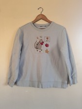 Vintage 90s 80s Embroidered Cat Sweatshirt Flaws Read VTG Blue Fall Grannycore