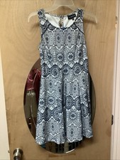 My Michelle Women's Dress Blue and White Sleeveless, Small, Above The knee