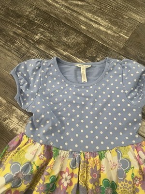 Matilda Jane Girls 10 Blue/Yellow Polka Dot Floral A-Line Knee Dress Ribbon