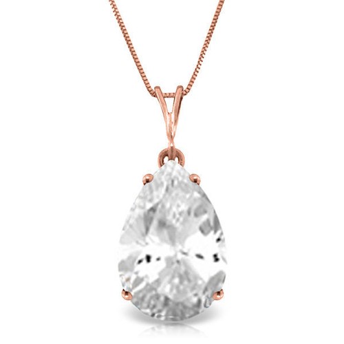 Collar Collar Cadena Solitario Gema de Topacio Blanco Genuino en 14K. Oro liso - Imagen 2 de 6