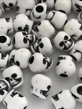 Skull Beads Plastic Black White 10mm x 9mm Acrylic 4mm Hole Pony Beads 20pcs