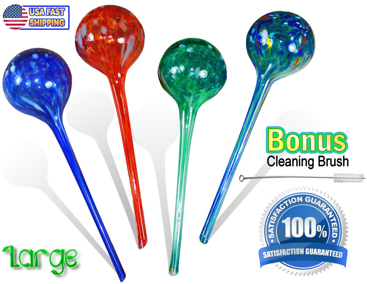 Large Aqua Glass Plant Watering Globes -Automatic Self Watering Insert  Spikes | eBay