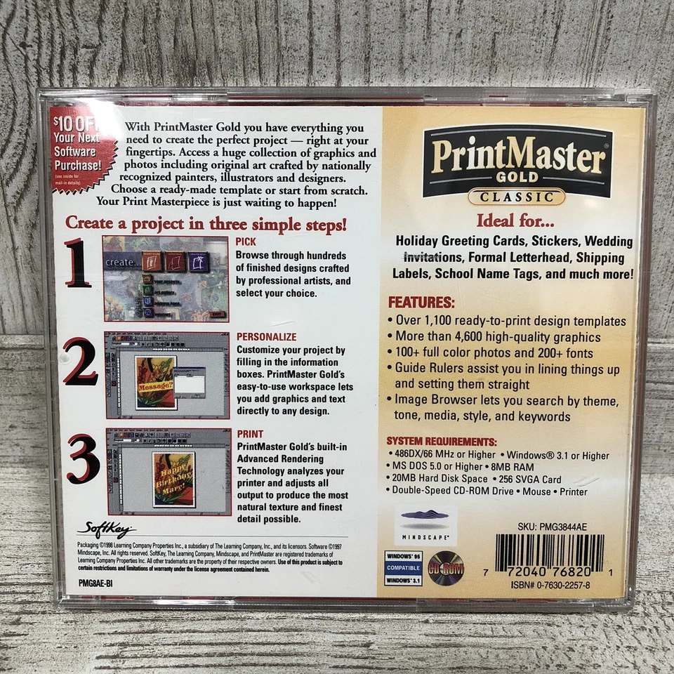 Printmaster Gold Classic PC Version Vintage Windows Good Condition 1998 Template - Image 3 of 4