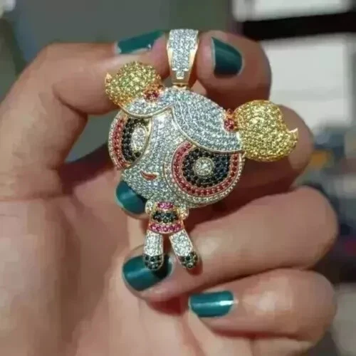 3.5Ct Round Cut Real Moissanite Custom Cartoon Pendant 14K White Gold Plated - Image 3 of 4