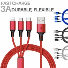 3 in 1 Fast USB Charging Cable Universal Multi Function Cell Phone Charger Cord