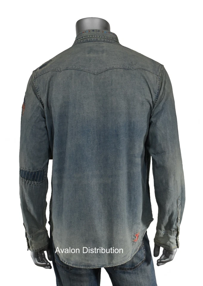 Polo Ralph Lauren ограниченного тиража состаренный отремонтированный RRL стиль джинсовая рубашка новый - Изображение 2 из 4