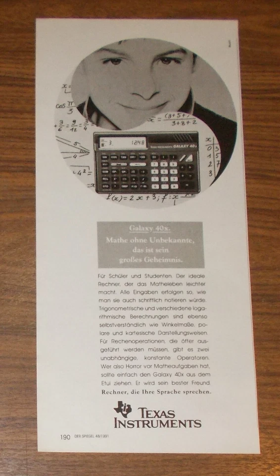 Seltene Werbung TEXAS INSTRUMENTS GALAXY 40X Taschenrechner 1991 - Bild 1 von 1