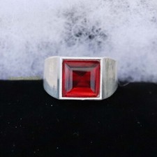 Red Garnet Men's Ring 925 Sterling Silver Statement Band Ring All Size SH58