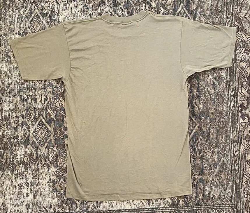 Rare 90s Gildan Blank T Shirt SZ L Plain Taupe Military Made in USA Dark Tan image 4