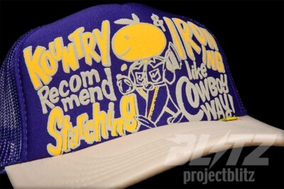 KAPITAL KOUNTRY STARCHING IRONING TRUCKER CAP HAT PURPLE BEIGE