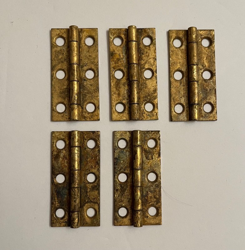 5 Antique Cast Brass Hinges - Patina!