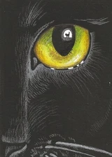 5X7 PRINT OF PAINTING RYTA HALLOWEEN BLACK CAT ART HAUNTED GOTHIC folk portrait