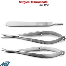 Surgical Noyes Tissue Suture Removal Micro Eye Scissors & Operating BP Handle