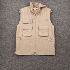 VINTAGE Banana Republic Vest Mens XS Khaki Utility Safari Photography Hooded Zip