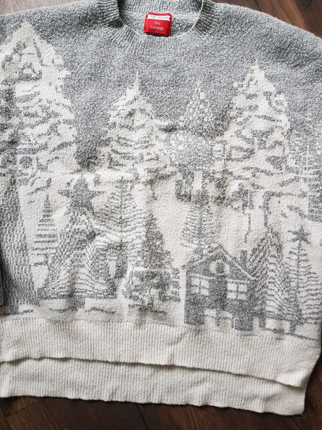 Ladies Christmas Jumper Size 18 Grey & Cream winter village scene