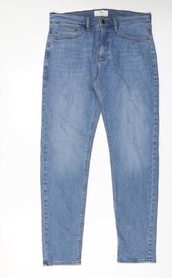 Marks & Spencer Herren Blau Baumwollmischung Gerade Jeans Größe W31 L31 Slim
