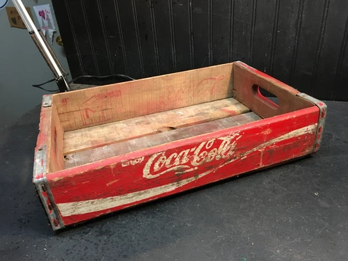 Vintage Coca Cola Wooden Red Crate w/Metal Banding  Nice! 1970’s-1980’s