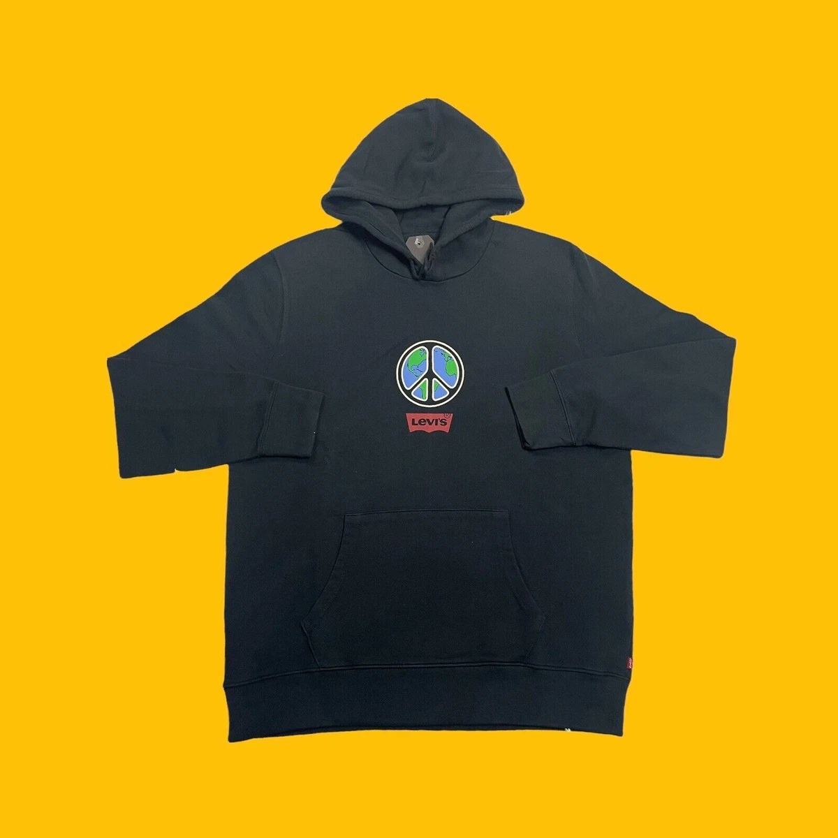 Levis Mens Size Large Earth Peace Graphic Hoodie Black Long Sleeve