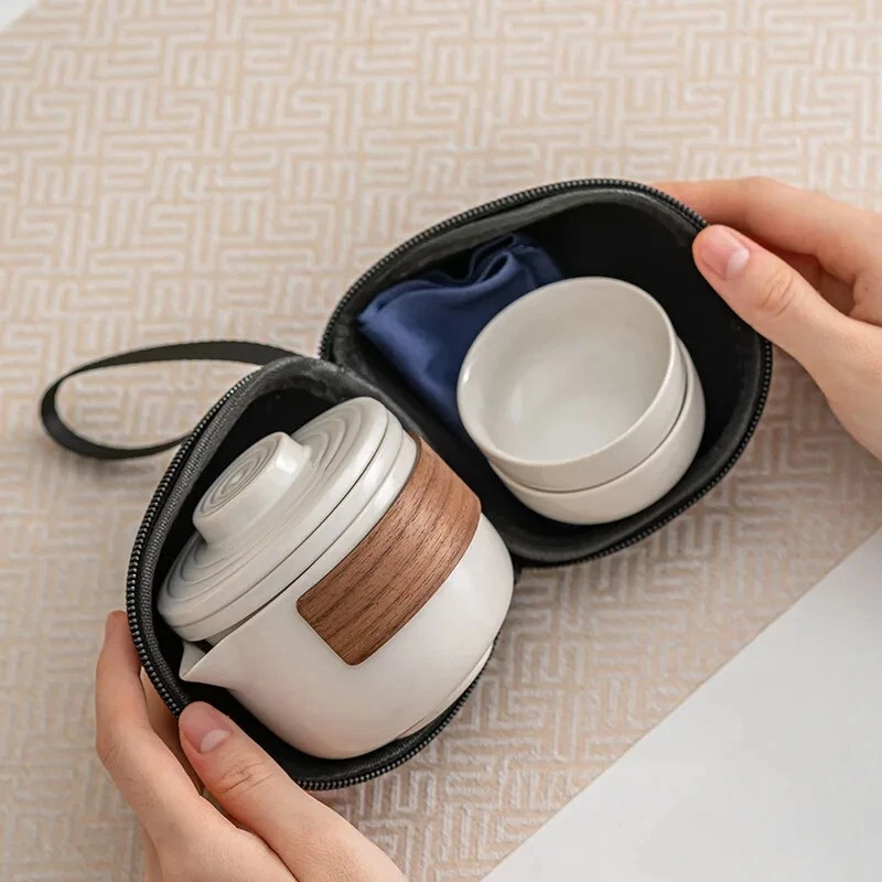 Teetassen-Set, Reiseset aus Keramik, Outdoor-Camping Tee Set mit Schutzhülle - Bild 3 von 4