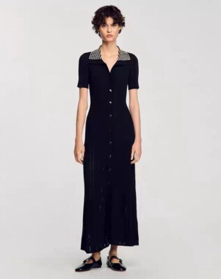 NEW Sandro Pearl lapel Short sleeve single-breasted Knitted dress Women's | eBay NEW Sandro Pearl lapel Short sleeve single-breasted Knitted dress Women's | eBay