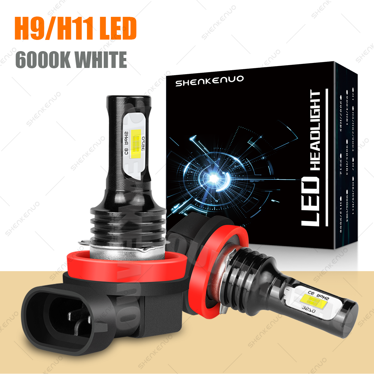 2X H11 LED Headlight Bulbs 6500K White 20000LM High/Low Beam Kit