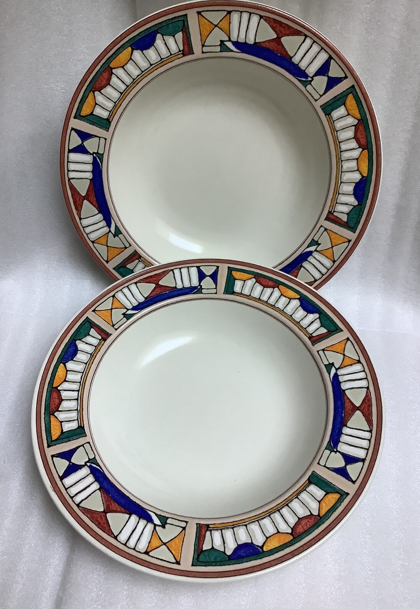 Mikasa Intaglio CAC84 Collage Bright Bold Colors 2 Rimmed Soup