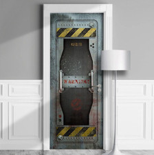 Armored Gate to Bunker - Door Mural Sticker, Laminated Decal, Single Piece