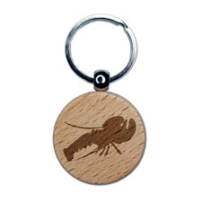 Lobster Solid Engraved Wood Round Keychain Tag Charm