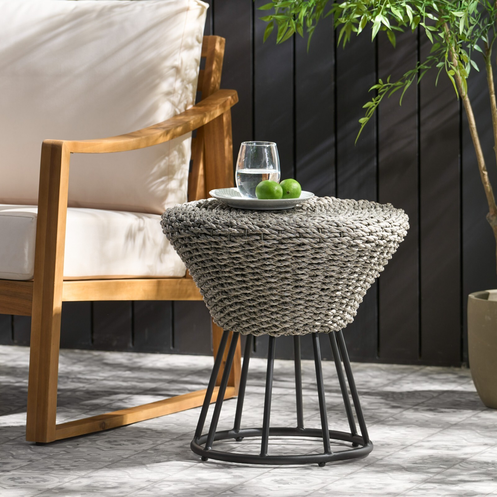Kavala Outdoor Modern Woven Wicker Hourglass Accent Table eBay