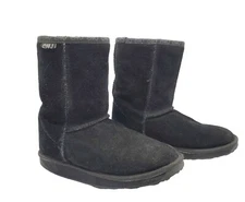 EMU Australia Black Bronte Lo Suede Pull On Boots Merino Wool Lining Womens Sz 5