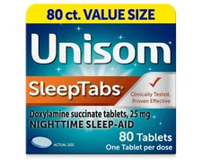 Unisom SleepTabs, Nighttime Sleep-aid, Doxylamine Succinate 80 TabletsExp 8/2026