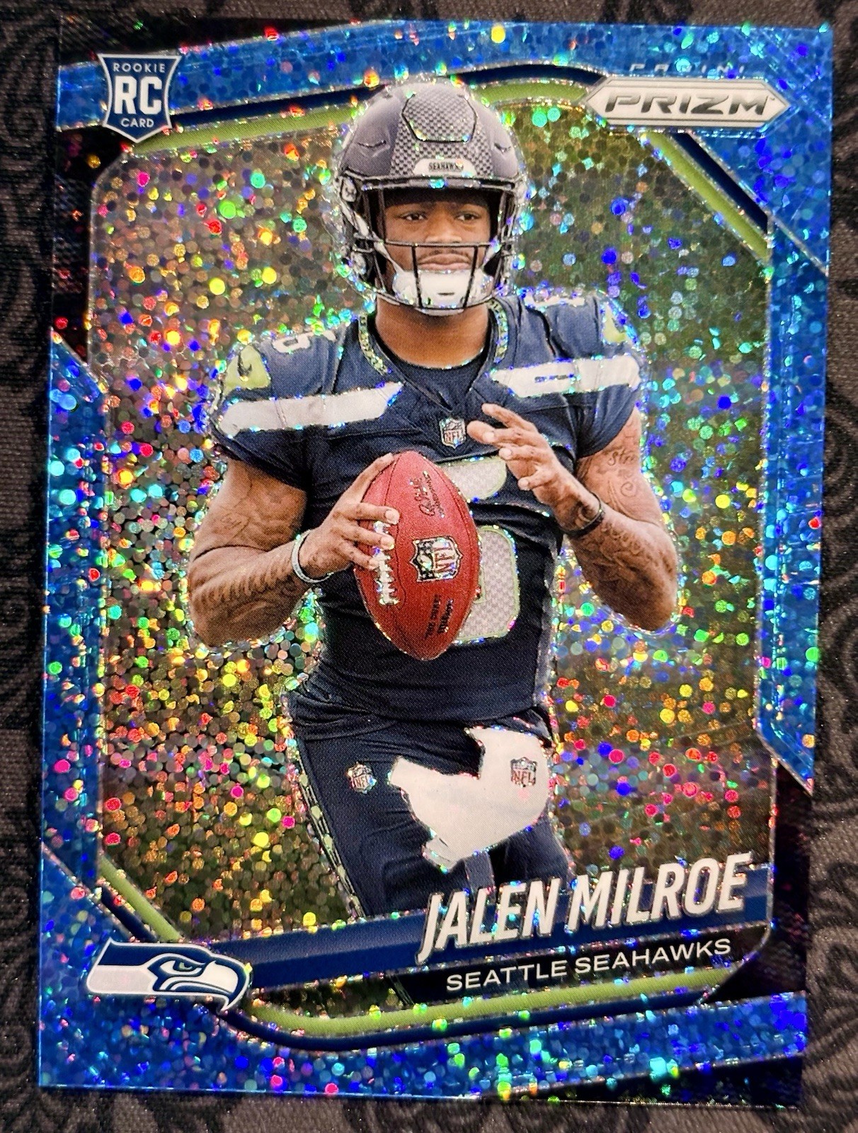 Jalen Milroe RC 2025 Panini Prizm Rookie Blue Sparkle /96 SSP Seahawks #317