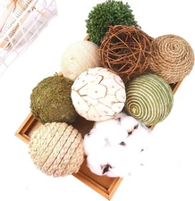 9pcs 3.5Inch Fall Decorative Ball Orb Rattan Ball Rattan Woven Orbs Spherical
