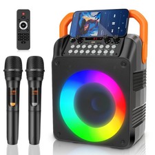 Karaoke Machine with 2 Wireless Microphones, Portable Bluetooth Karaoke Speak...