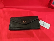 Coach Crossgrain Leather Wyn Soft Wallet Black Slim Long