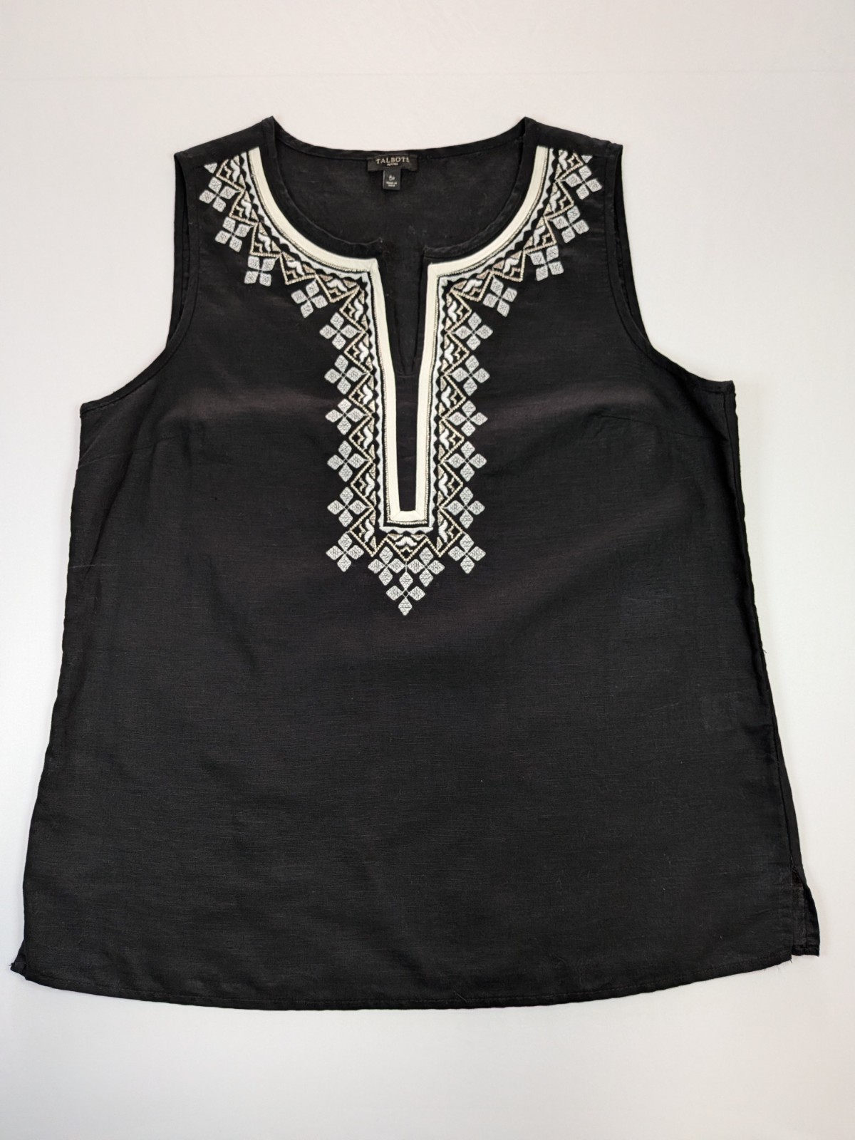 Talbots Petites Black Split Neck Embroidered Slee… - image 5