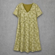 Pact Golden Garden Fit  Flare Easy Dress Womens XL Yellow Floral Minimalist