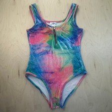 I Heart Raves Tie Dye Bodysuit Medium Zip Front Rave Festival Colorful