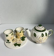 Vintage 1997 Ceramic Green Flower Collector Tea Set