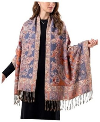 Elegant Paisley Floral Pashmina Shawl and Wrap   Boho Rave Scarf for Navy Rust