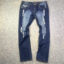 Crest Jeans Womens 32x30 Distressed Embellished Straight Dark Wash Denim Stretch